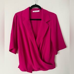 Amanda Uprichard Bright Pink Slouchy Short Sleeve Blazer Top